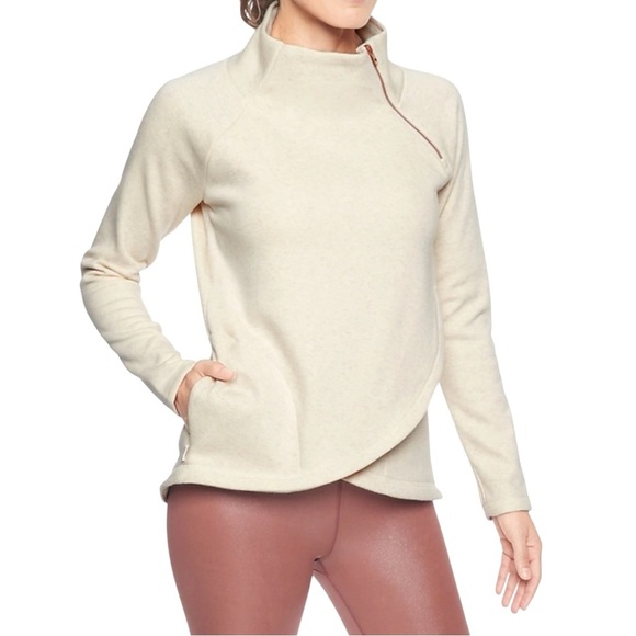 ATHLETA Cozy Karma Asym Pullover Fleece Ivory Sweatshirt Mock Turtleneck sz S - Picture 1 of 10